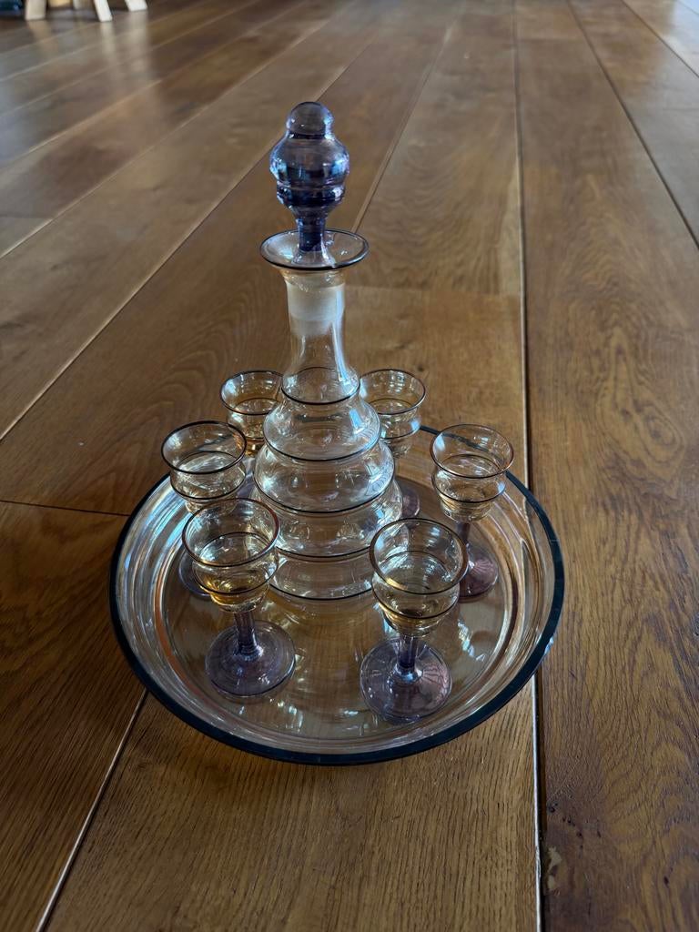 Vintage likeurset - Retro karaf met glaasjes en dienblad, Ophalen