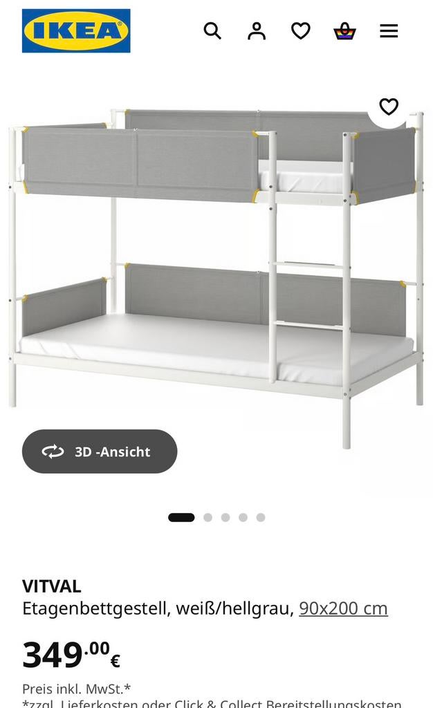 IKEA VITVAL stapelbed wit/lichtgrijs 90x200, Kinderen en Baby's, Kinderkamer | Stapelbedden en Hoogslapers, Ophalen of Verzenden