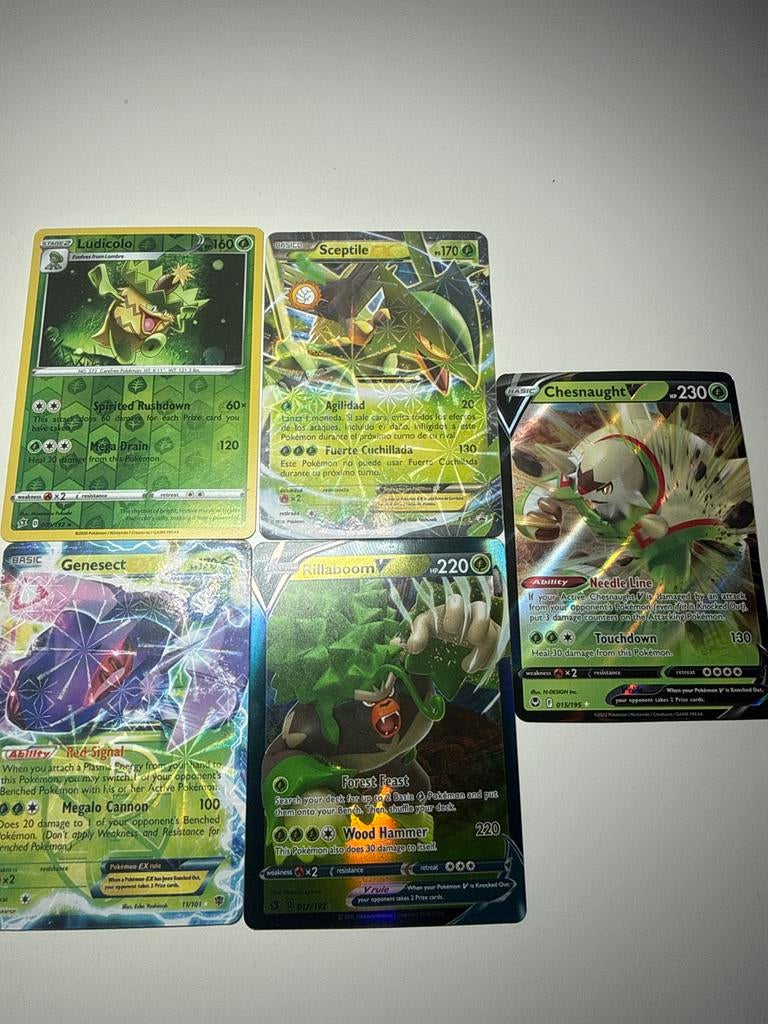 Pokémon kaarten: Ludicolo, Sceptile, Genesect, Rillaboom V,, Verzenden, Gebruikt, Meerdere kaarten, Foil