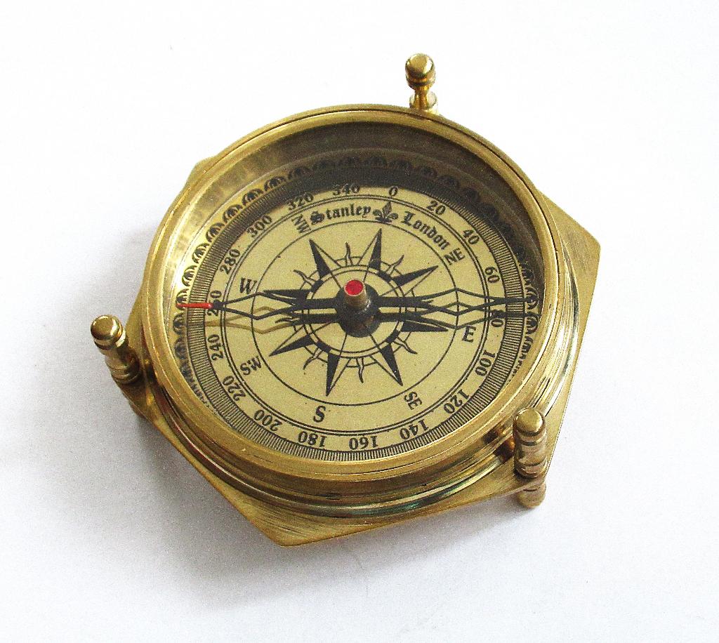 Messing kompas met eeuwig kalender in Stanley London sijl., Ophalen of Verzenden