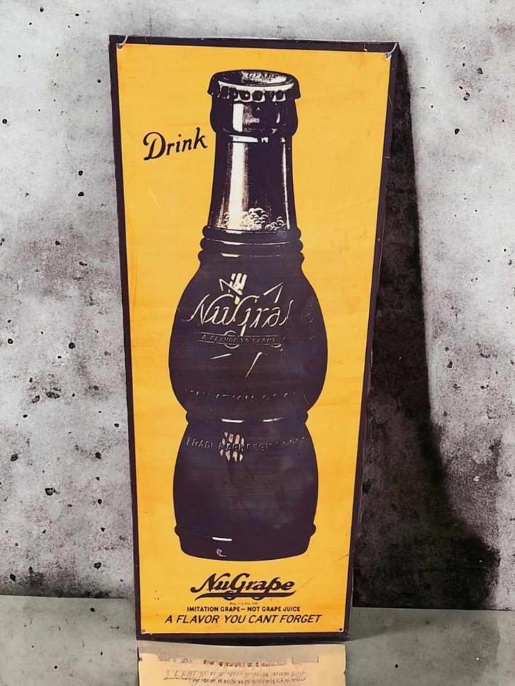 Zeldzaam reclamebord, usa tin sign van NuGrape drinks., Verzamelen, Merken en Reclamevoorwerpen, Gebruikt, Reclamebord, Ophalen of Verzenden