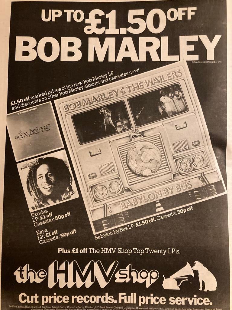BOB MARLEY Babylon By Bus A3 advertentie, Cd's en Dvd's, Cd's | Reggae en Ska, Ophalen of Verzenden