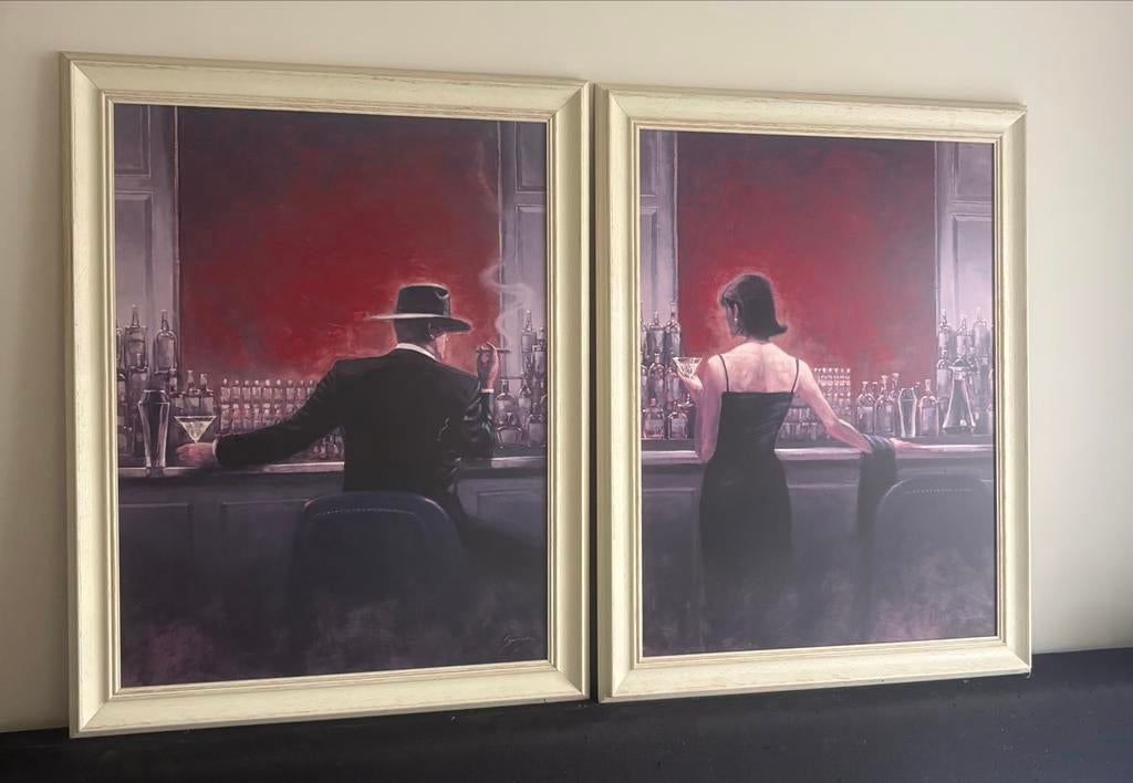 Set van 2 schilderijen: barscené, Ophalen