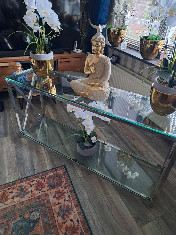 Riviera Maison bijzettafel/sidetable glas en metaal, Huis en Inrichting, Tafels | Salontafels, Ophalen of Verzenden