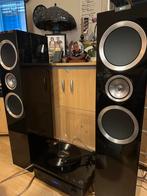 KEF R900 set zwart hoogglans in originele dozen., Zo goed als nieuw, 120 watt of meer, Front, Rear of Stereo speakers, Ophalen