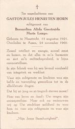 Horn Gaston 1921 Maastricht 1960 Assen, Ophalen of Verzenden, Bidprentje