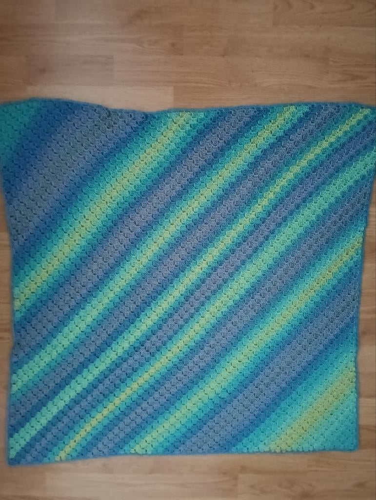 Gehaakte deken in blauw en groen, Ophalen of Verzenden