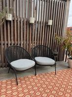2x Moderne Zwarte Tuinstoelen met Grijs Kussen, Tuin en Terras, Overige materialen, Zo goed als nieuw, Stoel, Tuinset