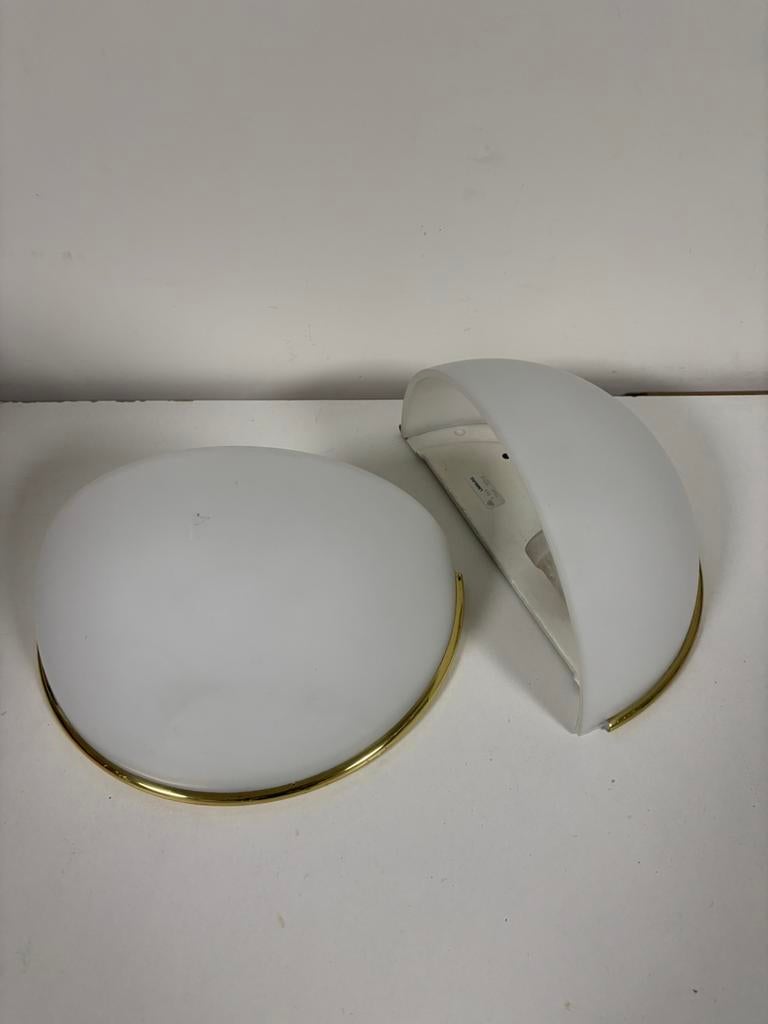 2 Vintage Glashütte Limburg Wandlampen Messing & Opaalglas, Huis en Inrichting, Lampen | Wandlampen, Ophalen of Verzenden, Zo goed als nieuw