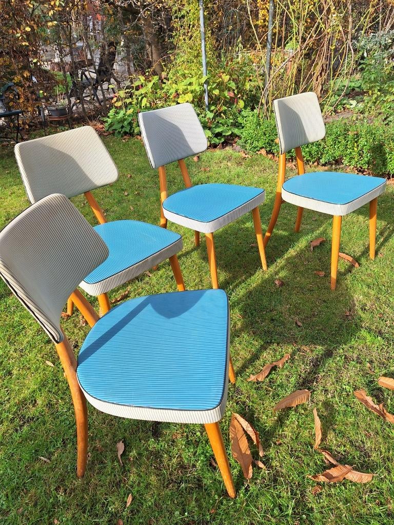 Vintage keukenstoelen 60er jaren 4 stuks, Ophalen, Gebruikt, Bruin, Hout