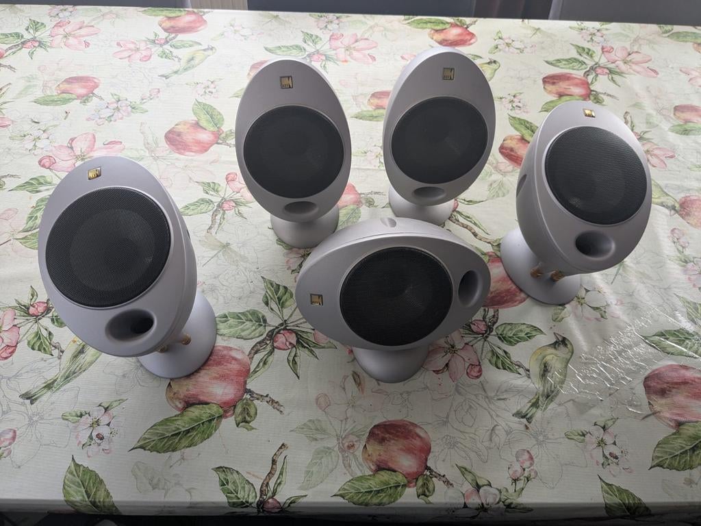 5x KEF HTS2001 satellite speakers - Perfecte conditie, Gebruikt, 60 tot 120 watt, Front, Rear of Stereo speakers, Ophalen