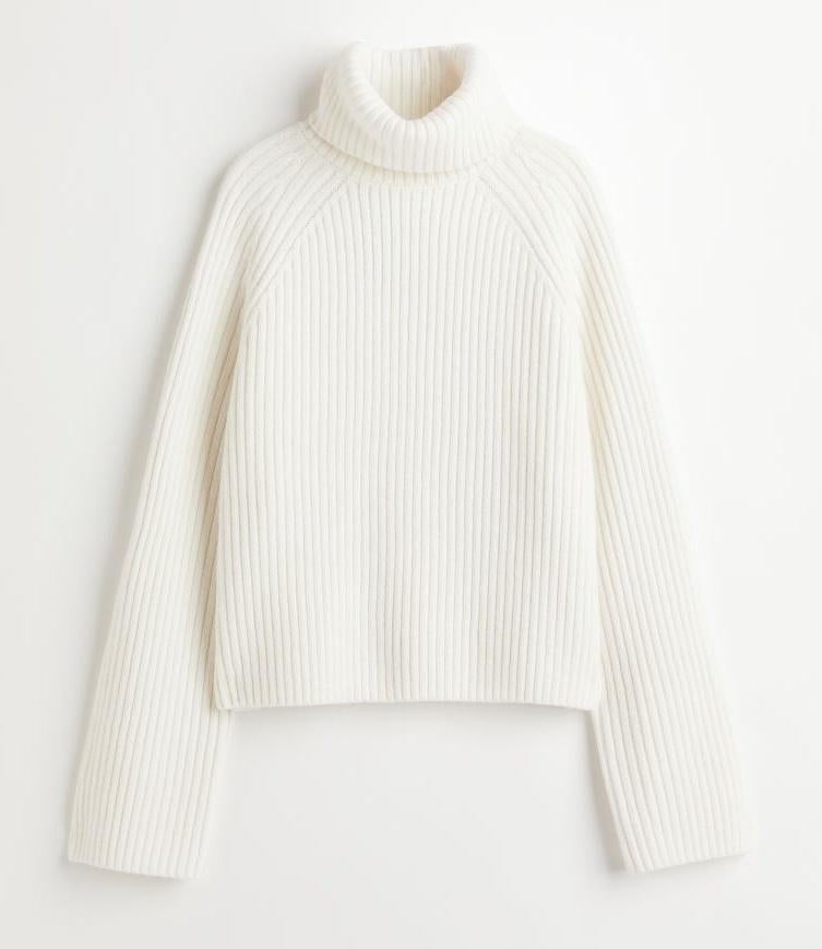 H&M ribgebreide wollen coltrui trui wit roomwit maat S, H&M, Wit, Nieuw, Ophalen of Verzenden