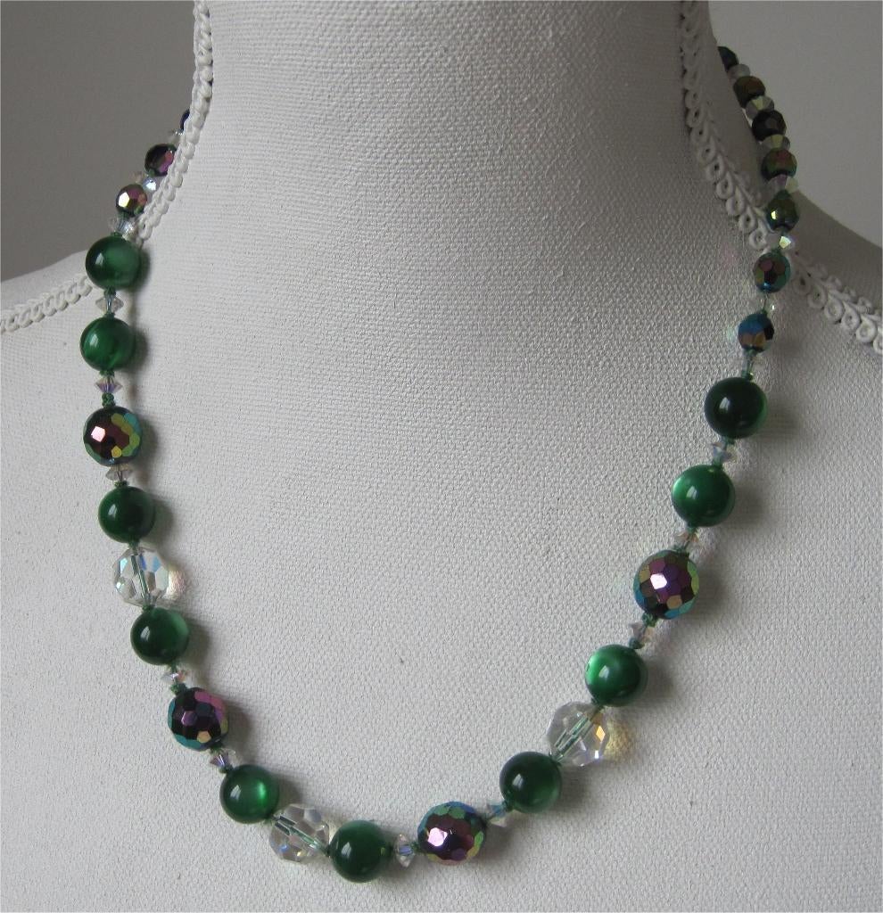 Antieke ketting, aurora borealis en bergkistallen kralen, Sieraden, Tassen en Uiterlijk, Antieke sieraden, Ophalen of Verzenden