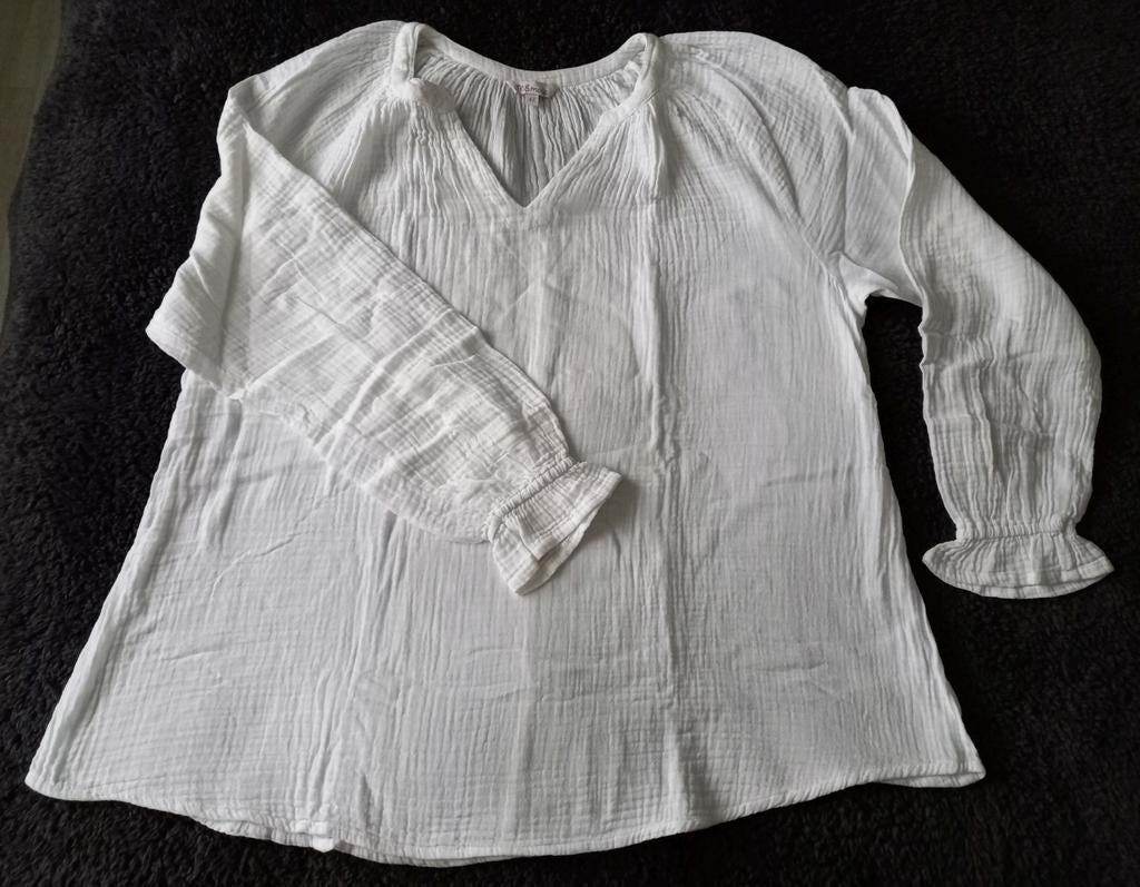 MsMode mousseline blouse (42), Kleding | Dames, Blouses en Tunieken, Wit, Maat 42/44 (L), Ophalen of Verzenden, Zo goed als nieuw