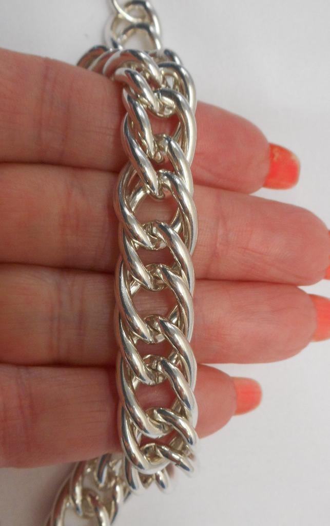 Zilveren prachtige massieve dubbele schakel armband nr.436, Verzenden, Zo goed als nieuw, Zilver, Zilver