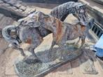 Antiek Bronzen Beeld van Twee Paarden met Mooie Patina, Ophalen