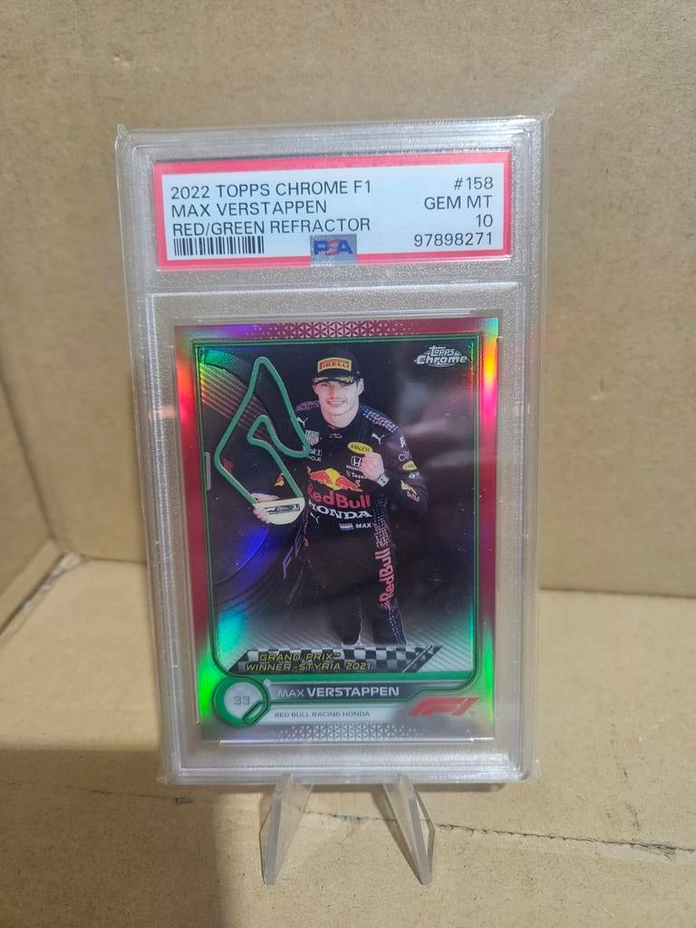 Psa10 max verstappen Red green sp refractor Topps f1 2022, Ophalen of Verzenden, Nieuw, Plaatje
