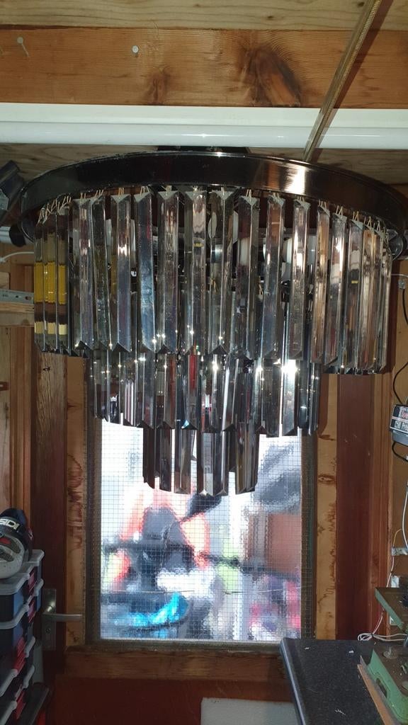 Moderne hanglamp met glazen kristallen, 50 tot 75 cm, Ophalen of Verzenden, Zo goed als nieuw, Glas