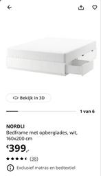 IKEA Nordli Bedframe 160x200 - Wit met opberglades, Ophalen, Wit, Tweepersoons, Zo goed als nieuw