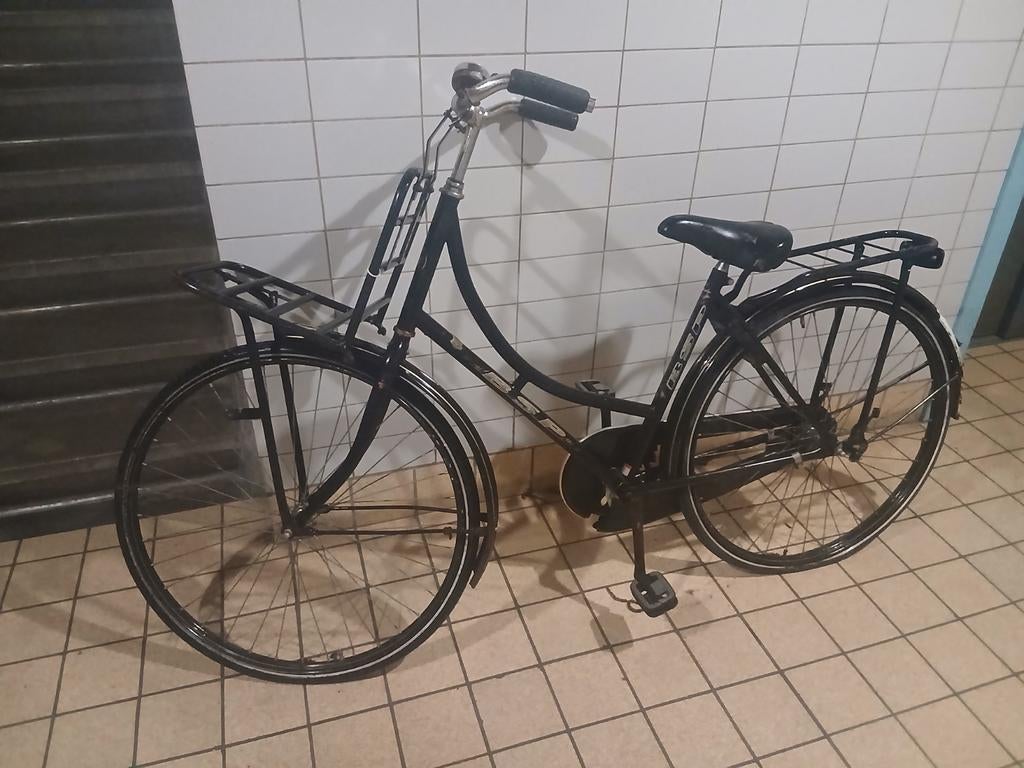 Zwarte damesfiets met voordrager, Ophalen, Overige merken, 53 tot 56 cm, Gebruikt