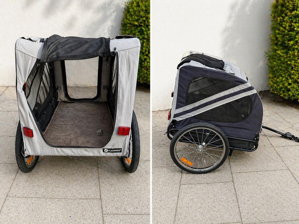 Hondenfietskar Flamingo. Grijs/ zwart. Kar h 55 b 55 l 75., Ophalen, Gebruikt, Opvouwbaar, 20 tot 40 kg