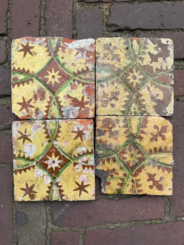 Vierpas antieke vlaamse tegels 18e eeuw, Ophalen of Verzenden