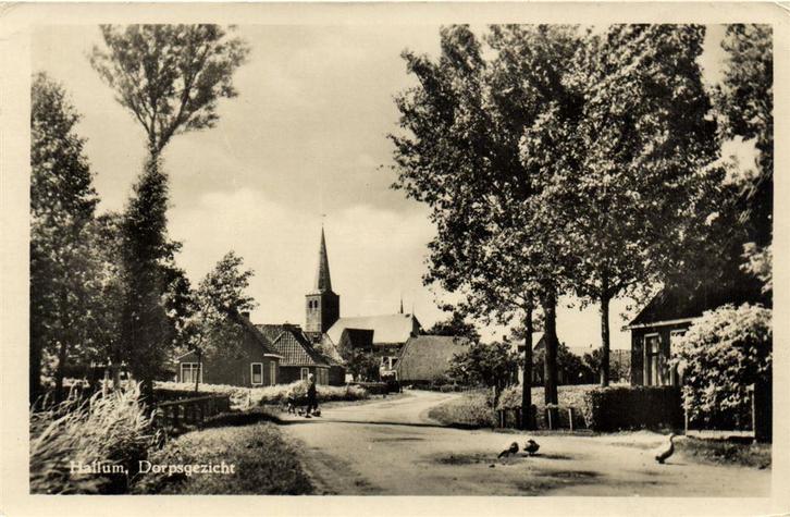 Hallum, Dorpsgezicht - 1963 gelopen, Verzamelen, Ansichtkaarten | Nederland, Gelopen, Noord-Brabant, Voor 1920, Ophalen of Verzenden