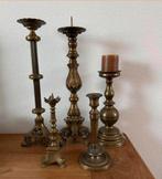 Set van 5 Antieke Messing Kandelaars, Ophalen of Verzenden, Koper of Brons