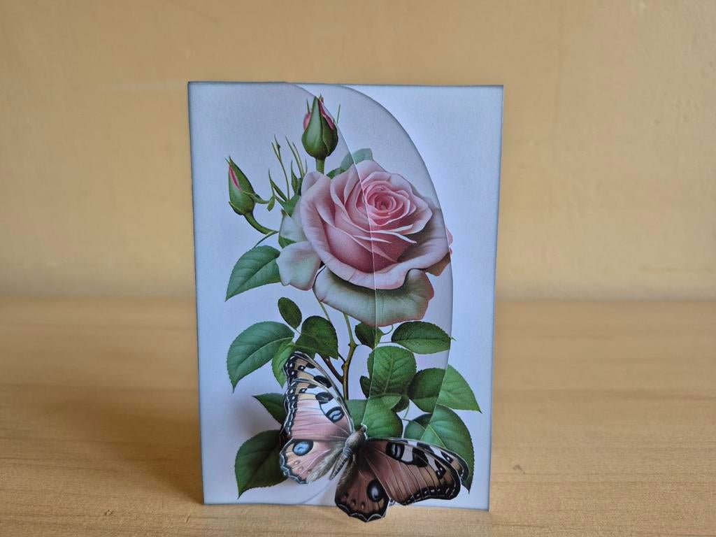 73a) zelfgemaakte kaart- roos en vlindet, Ophalen of Verzenden, Nieuw, Kerst