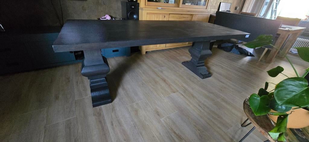 Artwood Paris kloostertafel, massief eiken, zwart, 220x100cm, Huis en Inrichting, Tafels | Eettafels, Zo goed als nieuw, 200 cm of meer