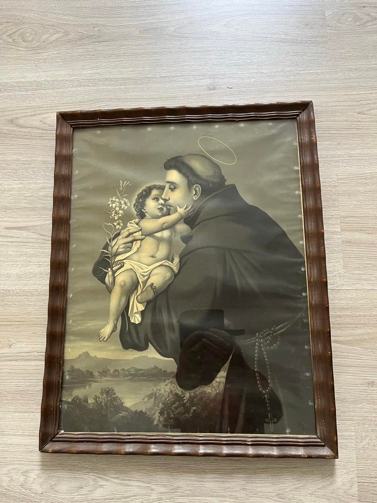 Heilige Anthonius van Padua, afbeelding ingelijst., Antiek en Kunst, Ophalen of Verzenden