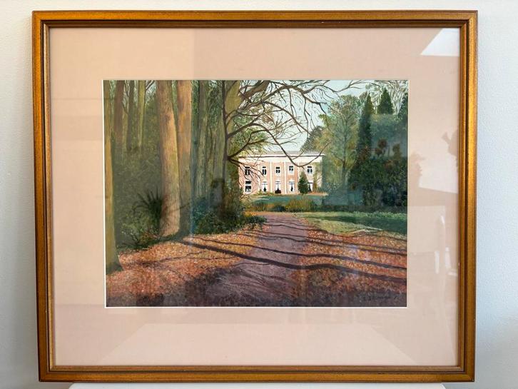 Schilderij Sfeervol landhuis in bosrijke omgeving, Antiek en Kunst, Kunst | Schilderijen | Klassiek, Ophalen