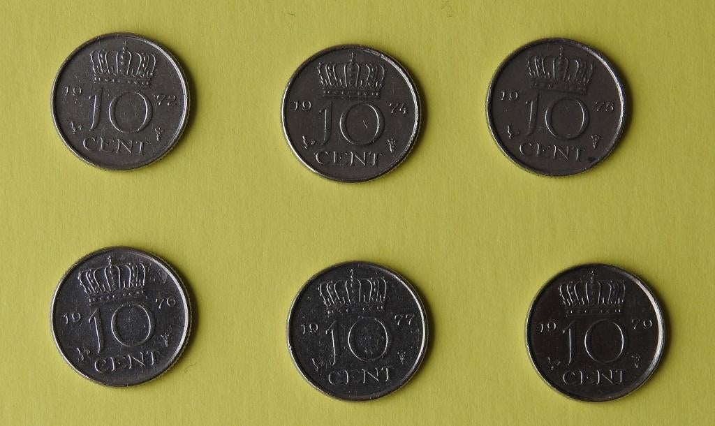 6 dubbeltjes jaren 1970, Postzegels en Munten, Munten | Nederland, Verzenden, Koningin Juliana, 10 cent, Setje