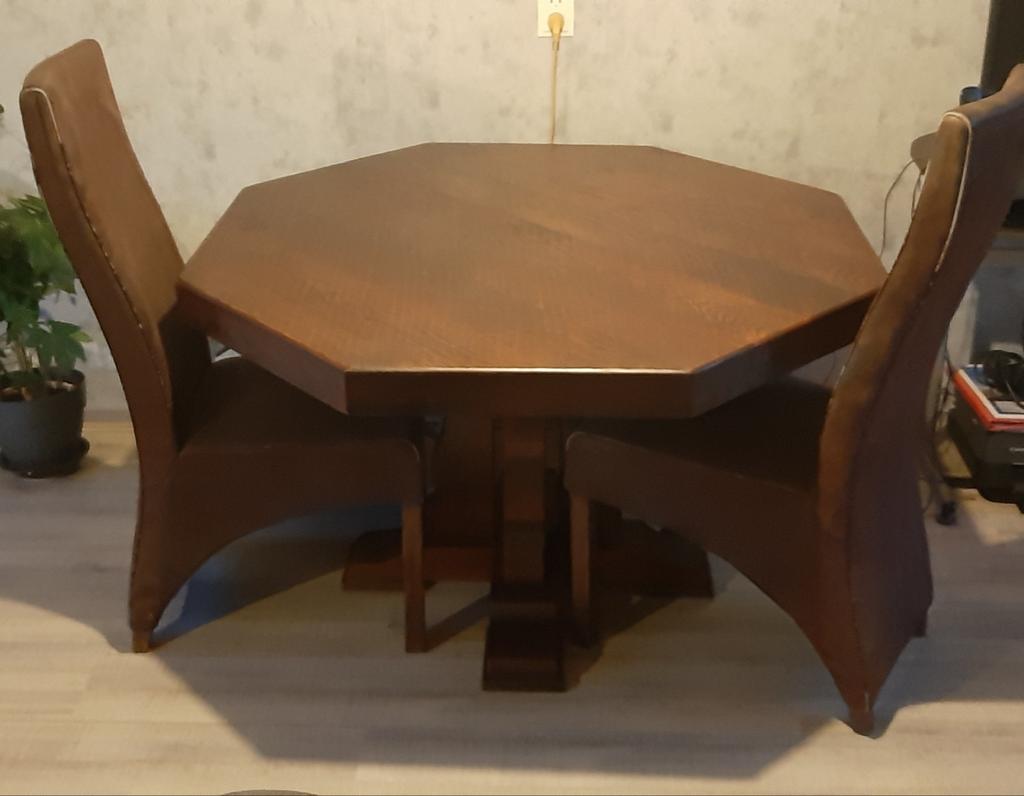 Eiken eettafel met stoelen en salontafel, Ophalen, 4 tot 6 stoelen