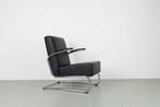 Gispen 405 fauteuil, zwart leer, Huis en Inrichting, Fauteuils, Ophalen, Gebruikt, 50 tot 75 cm, Leer