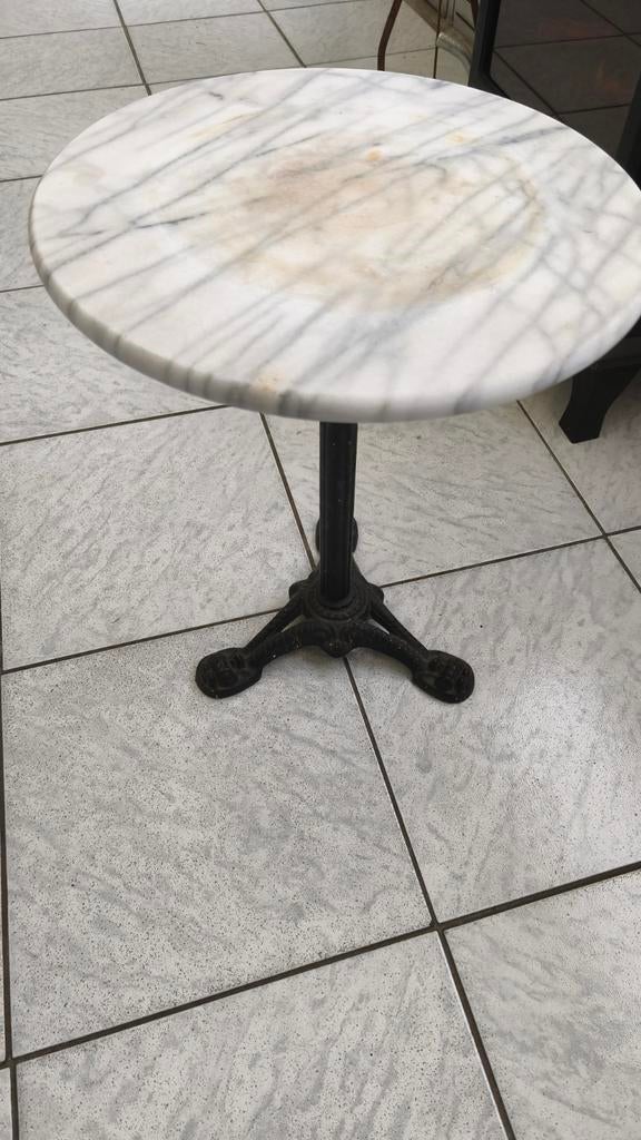 Gietijzeren Tuin Tafel met Marmer Blad, Overige materialen, Gebruikt, Eettafel, Ophalen of Verzenden