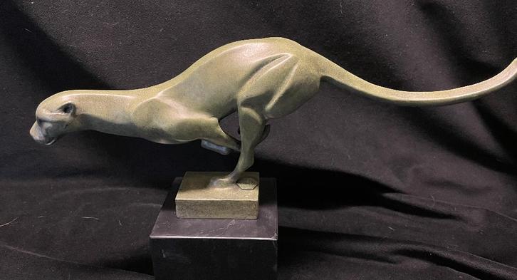 Bronzen luipaard Art Deco Milo/stempel gekleurd zuiver brons, Antiek en Kunst, Kunst | Beelden en Houtsnijwerken, Ophalen of Verzenden