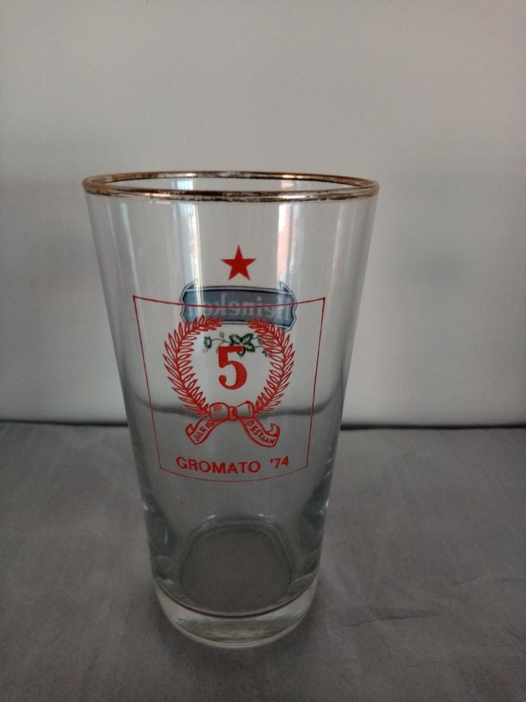 Heineken GROMATO 74 bierglas met oud logo, Verzamelen, Biermerken, Ophalen of Verzenden, Nieuw, Glas of Glazen, Heineken
