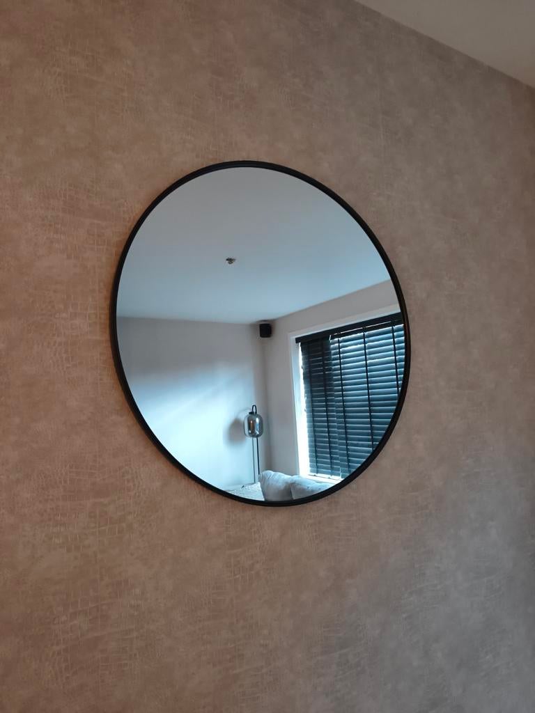 Ronde zwarte spiegel, doorsnede 80cm, Huis en Inrichting, Woonaccessoires | Spiegels, Ophalen, Rond, 75 tot 100 cm, Minder dan 100 cm