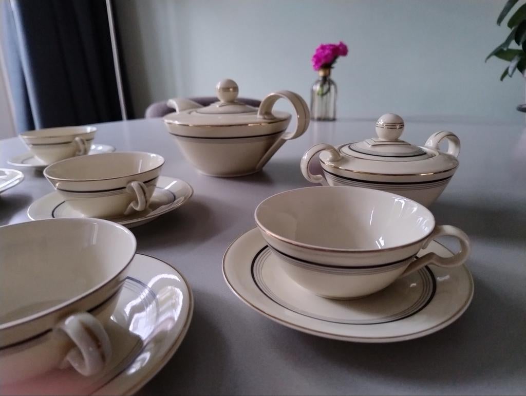 Art Deco Theeservies Hilversum met 6 Kop & Schotels, Antiek en Kunst, Ophalen of Verzenden