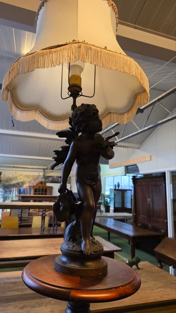 Grote antieke cupido beeldlamp, Ophalen of Verzenden