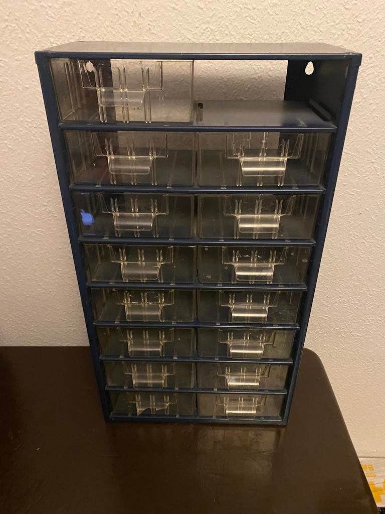 Vintage schroeven opberg rek bakjes metaal (Denemarken), Ophalen of Verzenden, Zo goed als nieuw, Metaal, Cd's