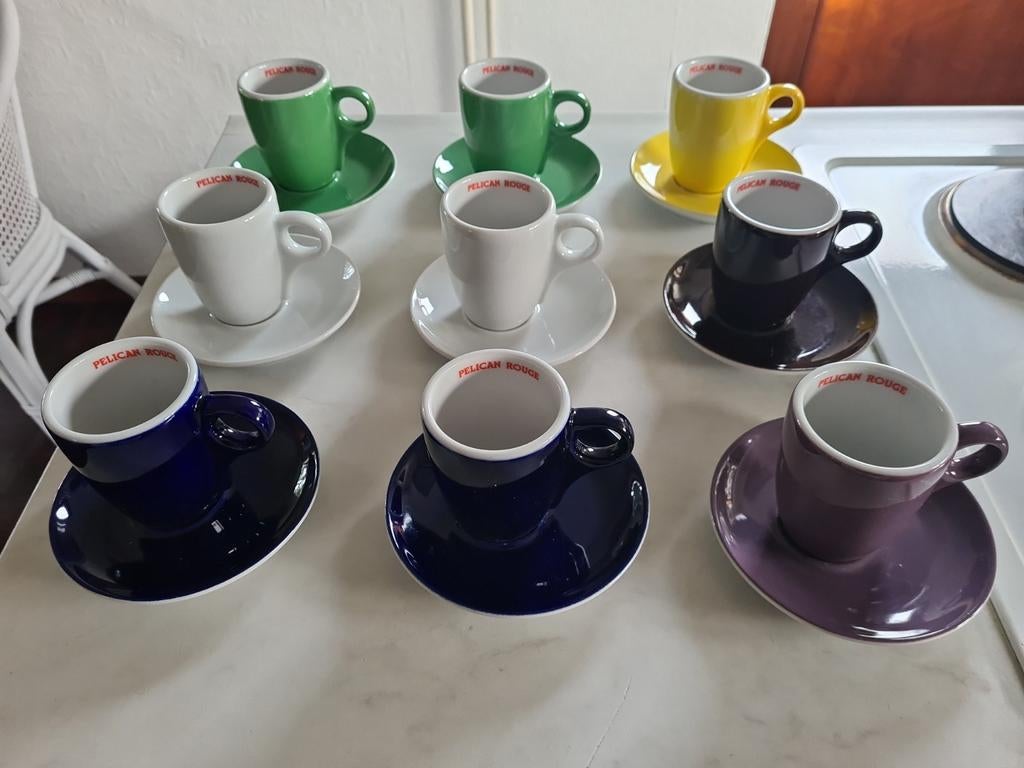 Pelican Rouge espresso kopjes met schotels, Ophalen of Verzenden