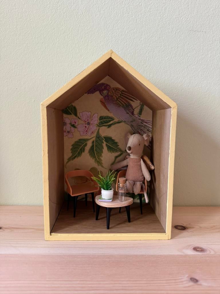 Houten poppenhuis voor Maileg muizenhuisje incl. Maileg muis, Ophalen of Verzenden, Zo goed als nieuw, Poppenhuis