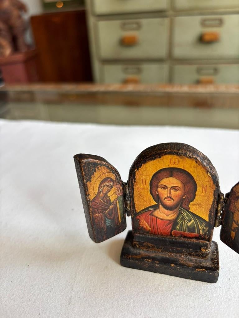 Orthodox Religieus Drieluik met Christus Pantocrator, Antiek en Kunst, Antiek | Religie, Ophalen of Verzenden