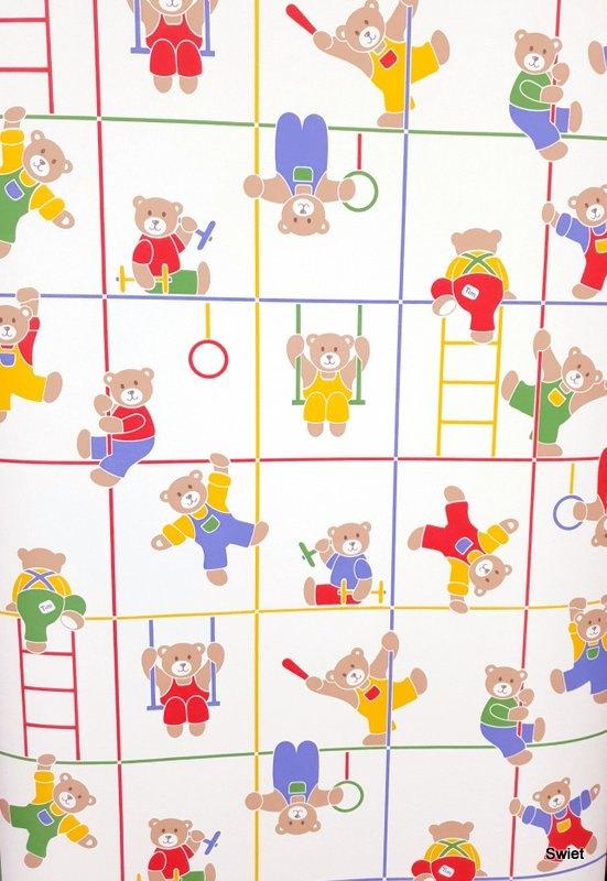 12820 Beren behang met speelvakken in primaire kleuren swiet, Verzenden, Minder dan 10 m², Bruin
