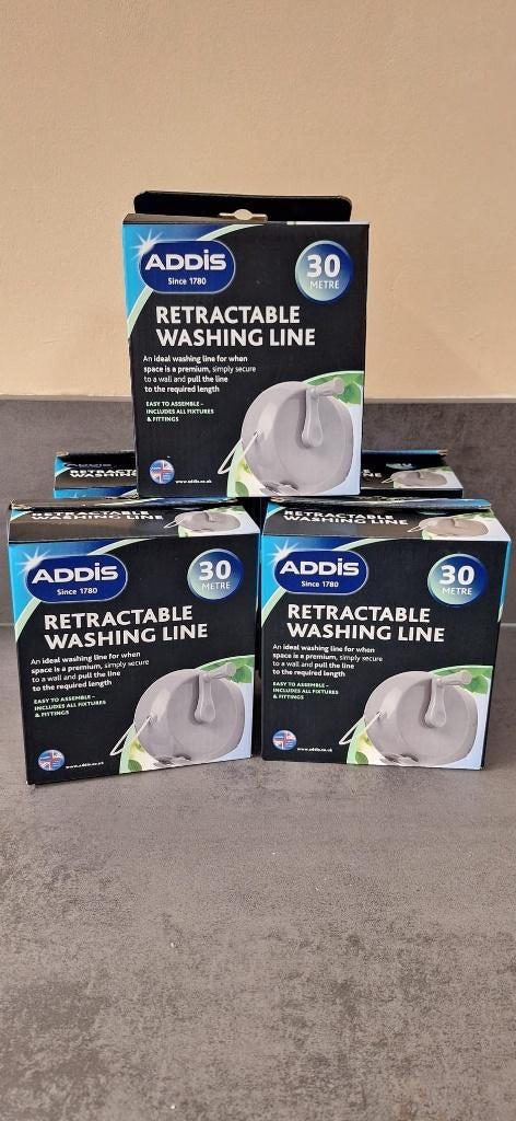 Pakket van 5 oprolbare waslijnen - nieuw - 30 meter, Tuin en Terras, Droogmolens en Wasrekken, Ophalen of Verzenden, Nieuw, Overige typen