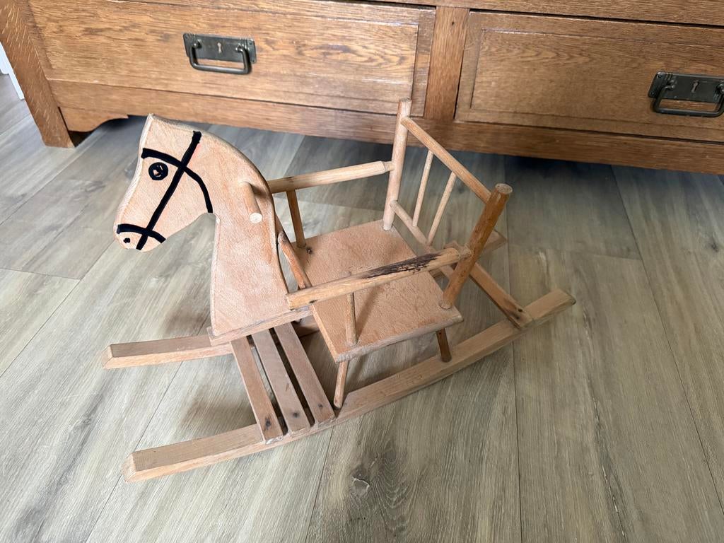 Retro vintage schommelpaard wipstoeltje voor poppen van hout, Ophalen, Gebruikt