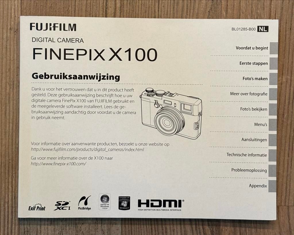 Handleiding Fujifilm FinePix X100 nederlandstalig, Ophalen of Verzenden, Zo goed als nieuw, Techniek