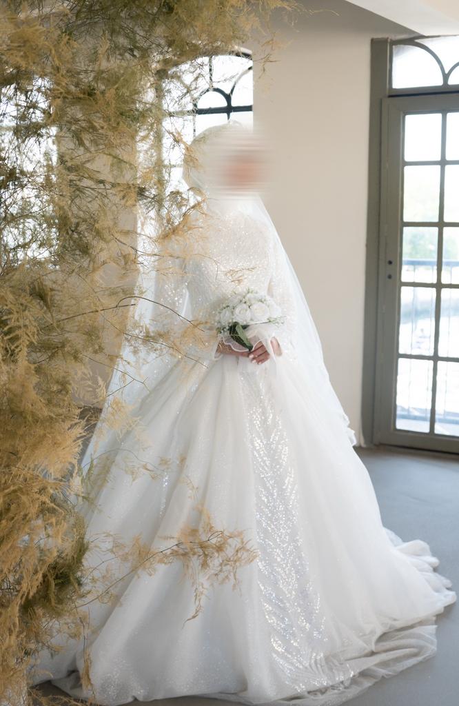 Bruidsjurk Hijab, Kleding | Dames, Ophalen, Zo goed als nieuw, Wit, Trouwjurk